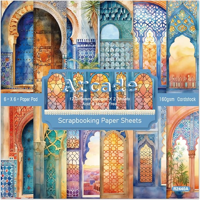 Scrapbook Paper Pad, Single-Sided Cardstock Scrapbooking Paper Supplies for DIY Envelopes Card Making Journals Planner Greeting Cards Decorative Art Craft -24 Sheets 6x6 inch