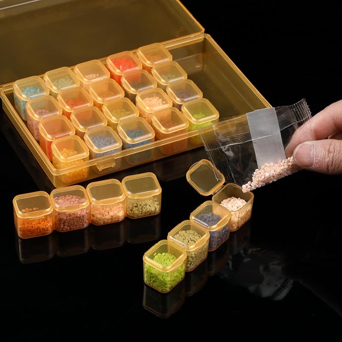 Mr. Pen- Bead Storage Containers, 28 Grids, 2 Pack, Transparent Orange | 160 pcs Label Stickers, Transparent, Small Bead Organizer Box, Diamond Art, Diamond Painting Organizer