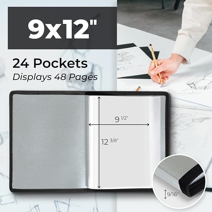 Dunwell Art Portfolio 9x12, 24 Pockets, Displays 48 Pages, Silver
