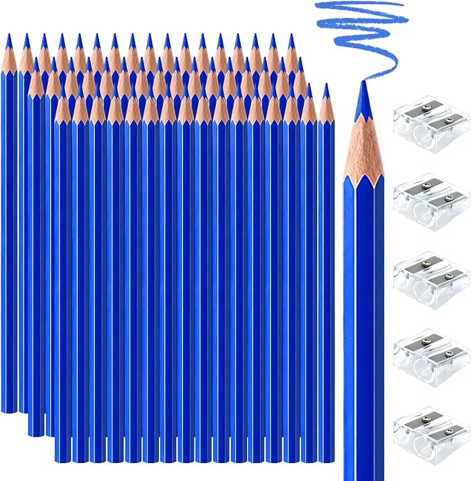 50 PCS blue Colored Pencils, Pre-sharpened Professional Wooden Art Pencils Set for Artists Painting | Premium Drawing Sketching Supplies