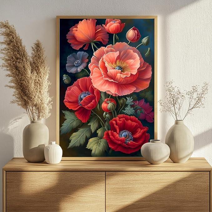 Poppy Paint by Numbers Kit for Adults, 16x20 inch | DIY Painting Kits Crafts for Adults, Relieve Stress, Gift, Home Wall Decor