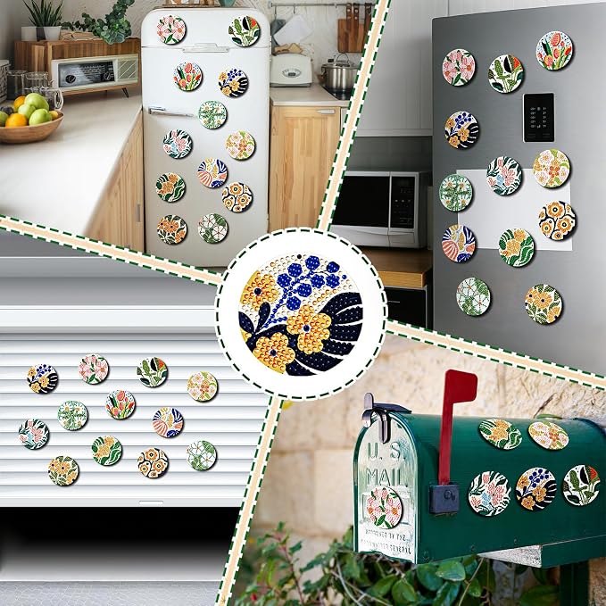 Zonon 12 Pcs Fourth of July Diamond Art Magnets Patriotic Fridge Decor | DIY Crystal Stickers for Adults, Truck Star Flag Eagle Fireworks Designs, Refrigerator Decoration Craft for Holiday