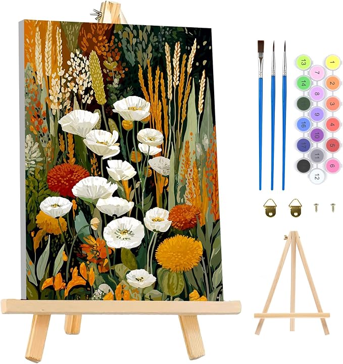 MAXBYE Framed Paint by Numbers Kits for Adults with Wooden Easel, Floral Botanical Easy DIY Adult Paint by Number Kits on Canvas, Paintings Kit for Beginners Gift Home Wall Garden Decor 10×14 Inch