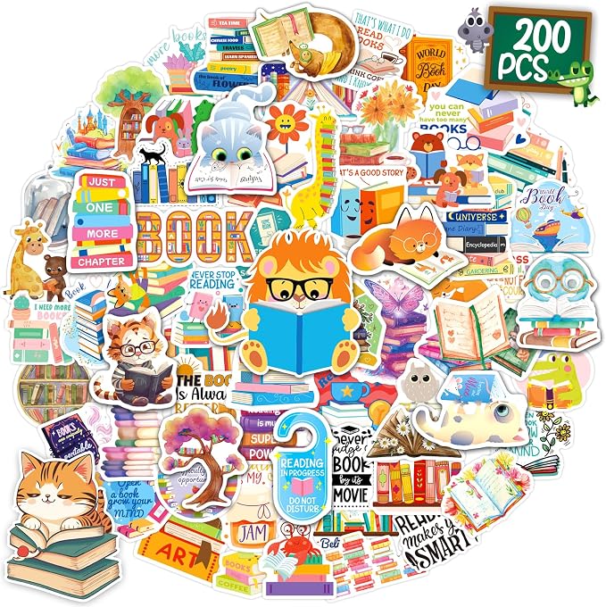 200PCS Book Stickers for Kids, Bookish Reading Decals Bulk Pack