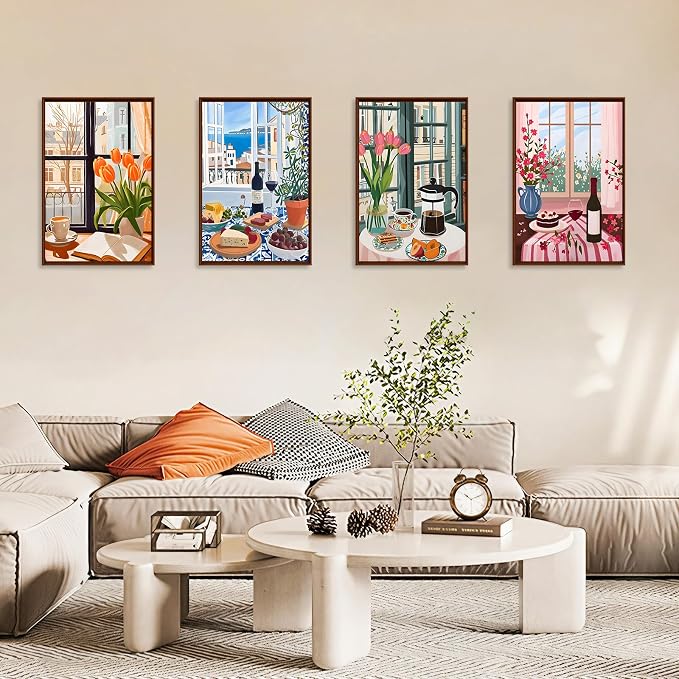 4 Pack Paint by Numbers Kit for Adults with Frame, Window Scenery & Flower | DIY Acrylic Painting Kit with Wooden Easel, Framed Paint by Number for Beginners, Home Wall Decor & Gift, 8 x 12 Inch