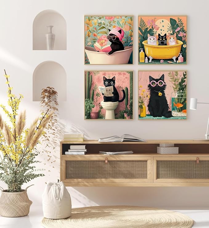 4 Pack Black Cat Diamond Art Kits for Adults Diamond Painting Kit Beginner