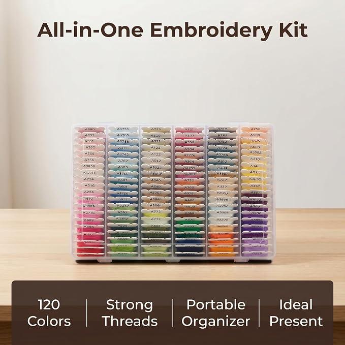 Huacan Embroidery Floss with Storage Box - 120 Colors Stitching Threads Sewing Kits DIY Cross Stitch Threads Set for Adults Beginner (120 Color)