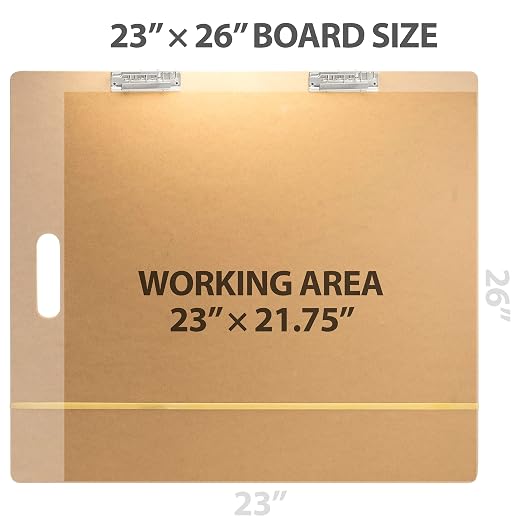 Officemate Artist Sketch Board with Handle, Portable Drawing Board, Tempered Hardboard Surface with Dual Clips & Rubber Band, Art Board for Studio, Classroom & Field Use, 23″ x 26″ (83099)