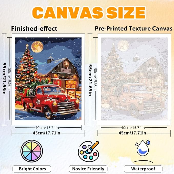 CRZMODE Christmas Paint by Numbers Kit for Adults, Red Truck Paint by Numbers for Adults, Acrylic Painting Crafts for Home Decor Gift (16x20inch)