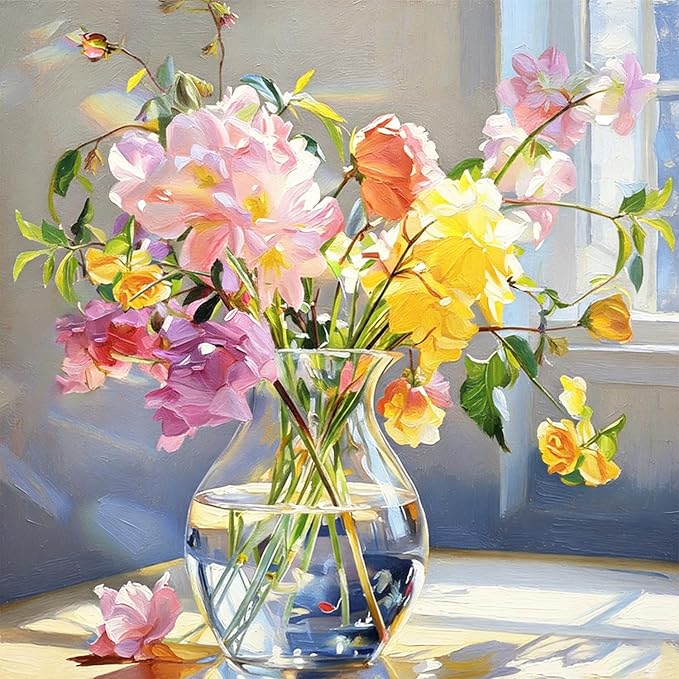PHANTASYART Flowers Vased Paint by Numbers Kit for Adults 16x16inch | Flowers Adult Paint by Numbers, Flower Canvas Paint by Numbers for Adults, DIY Acrylic Paint Kit, Gifts & Home Decor