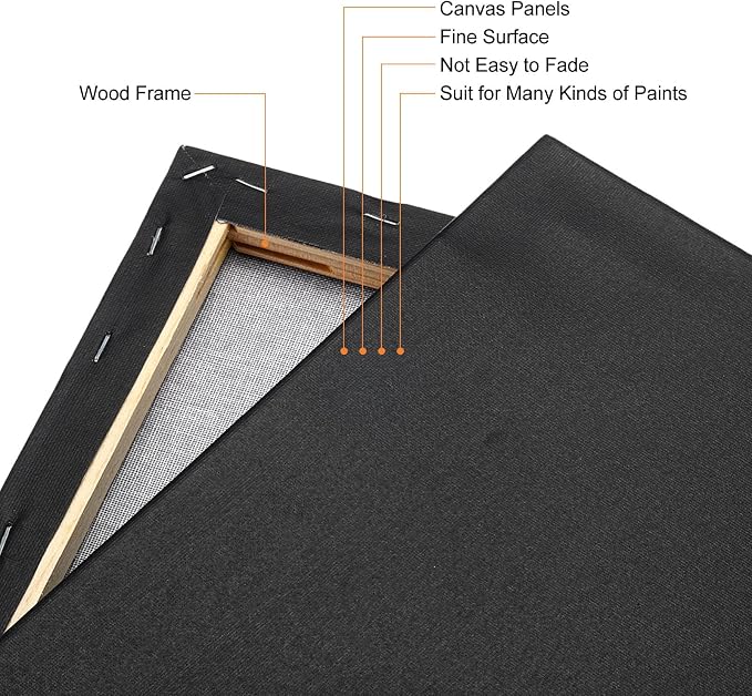 PATIKIL Paint Canvases Panel for Painting, 2 Pack 6x6 Inch Square Wood Frame Stretched Blank Art Board Panels for Acrylic, Oil, Tempera Painting, Black