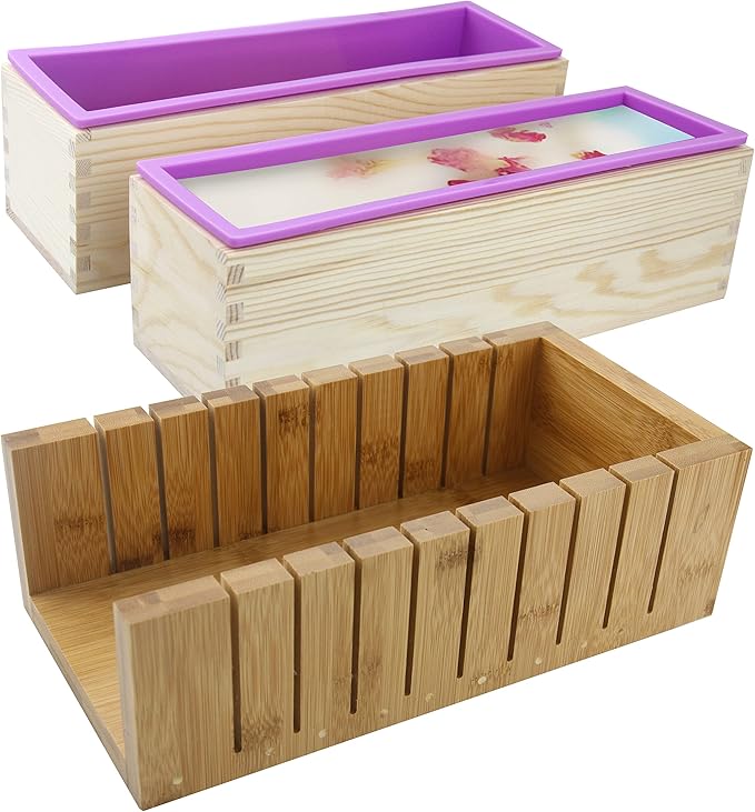 2 PCS Silicone soap molds -1 PCS Soap Cutting Tool Set Wooden Bamboo