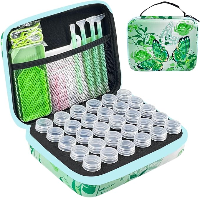 30 Slot Diamond Painting Storage Containers | Green 30-slot storage box with tools & accessories for diamond art