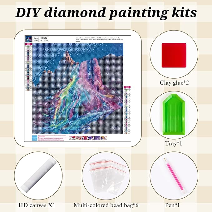 Rainbow Waterfall Diamond Painting Kit for Adults,Fantasy Diamond Art Kit | DIY Full Round Drill Gem Painting Magical Landscape Paint by Diamonds Relaxing Craft for Home Wall Decor 13.7x13.7In