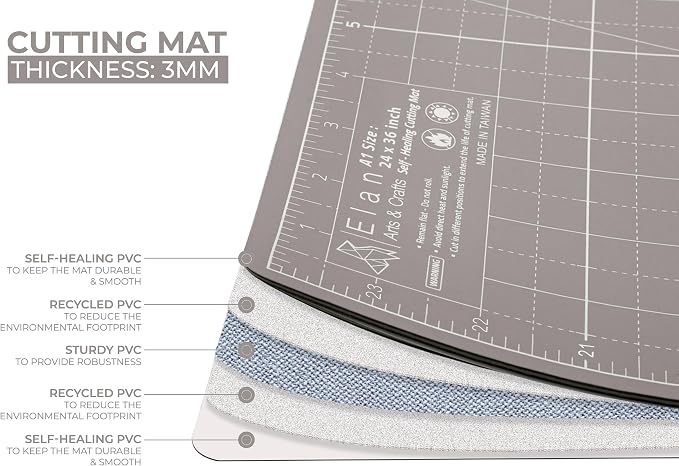 Elan Cutting Mat A2 Black & Taupe, Self Healing Cutting Mat 18x24 Inch, 5-Ply Craft Board Black, Hobby Board for Crafts 18x24 Inch