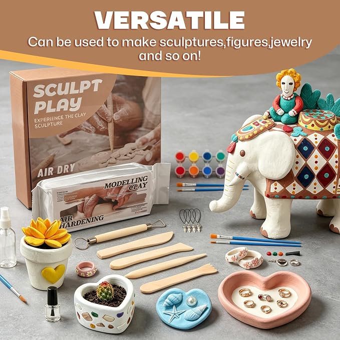 Air Dry Clay Kit for Adults, Complete Pottery Set for Beginners with Tools, Handmade Art Gifts for Women Men