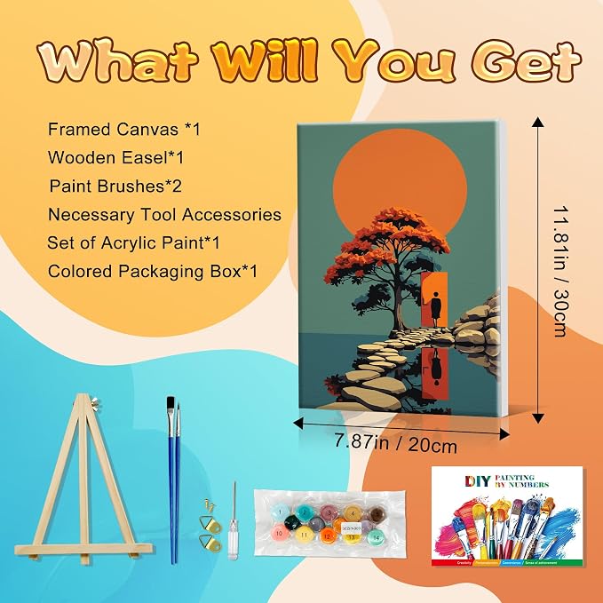SmartEZ Landscape Paint by Numbers Kit for Adults with Easel, 8x12 Inch | Adult Paint by Number Kits with Frame for Gift, Home Wall Decor, 7.87x11.81 Inch