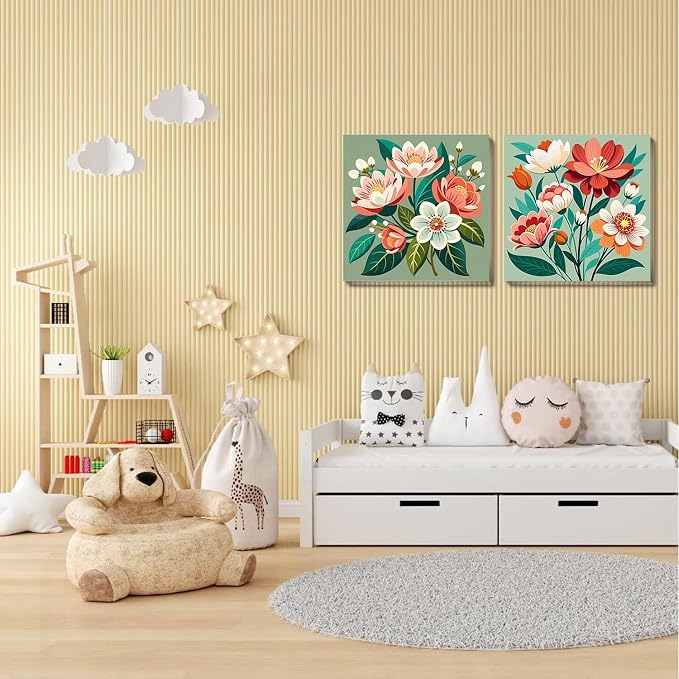 Sretoul Flowers Paint by Numbers Kit for Adults Framed Easel 4 Pack 8X8 in