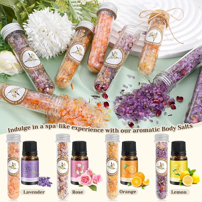 JUYRLE Bath Salts Making Kit- 31PCS DIY Bath Salts Making Kit, Make Your Own Sea Bath Salt, Relaxation Gifts for Women, Lavender, Rose, Body Care Spa Set, Organic Salt Scrubs Gifts for Women & Men