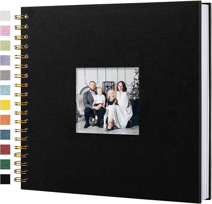 10"x10" Scrapbook Photo Album Linen Cover 40 Sheets 80 Pages White Paper | Black Hardcover Kraft White Pages Memory Book, for Travel Wedding Guest Book Christmas Baby Fits 4x6 & Instant Photos