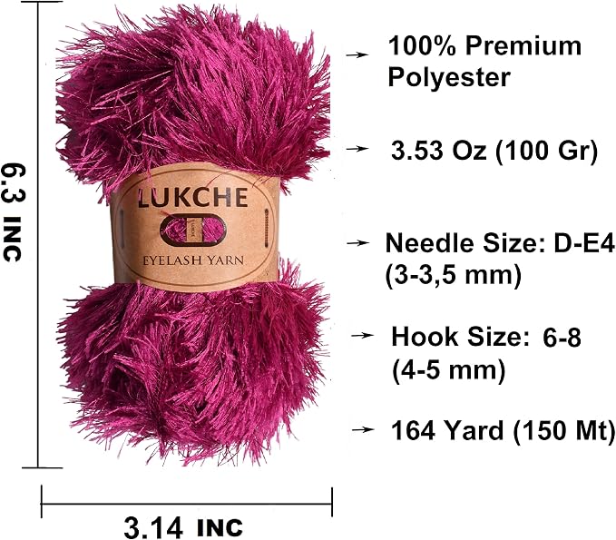 Eyelash Fun Fur Yarn Premium 100% Polyester 164 Yds (150 Mt), 3.53 Oz (100 Gr) Colorful Crochet Yarn Dıy Hand Knitting. (Fuschia, 1 Skein)
