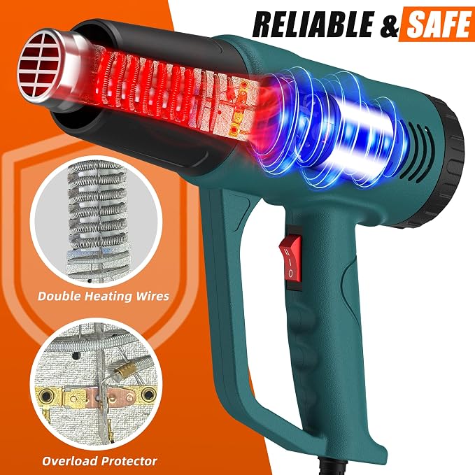 Heat Gun,10FT cable,Dual-Temperature Settings 572°F & 1112°F