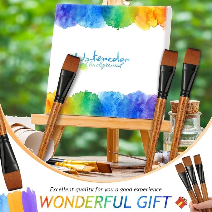 Meanplan 6 Pcs Flat Paint Brushes Bulk 1 Inch Paint Brushes for Acrylic Painting Watercolor Acrylic Synthetic Nylon Craft Artist Brush for Oil Fine Crafts Face Body Art Painting(6 Pcs)