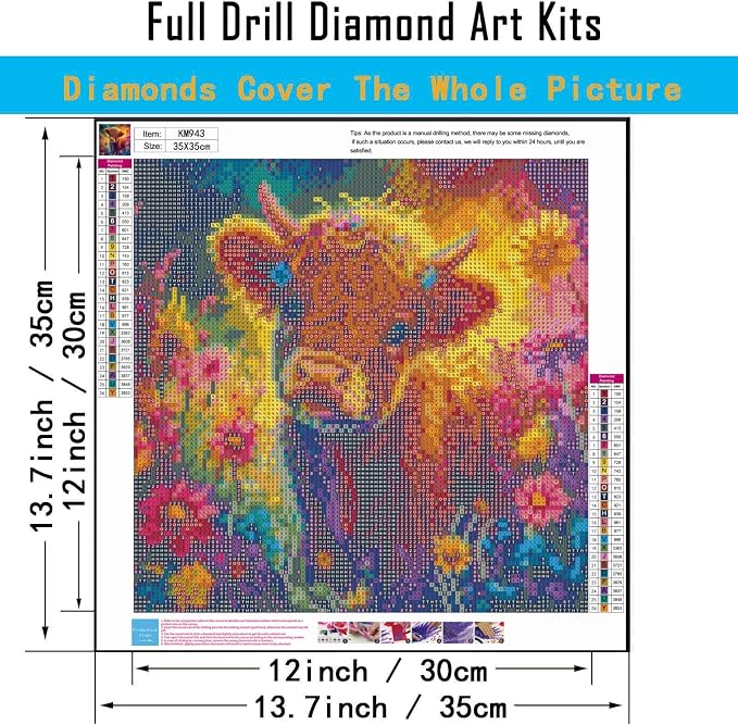 5D Highland Cow Diamond Art kits for Adults Beginners 13.7x 13.7 Inch | Animals Diamond Painting Kit DIY Full Round Drill Paint by Diamonds Dot Gem Art for Adult, Home Wall Decor