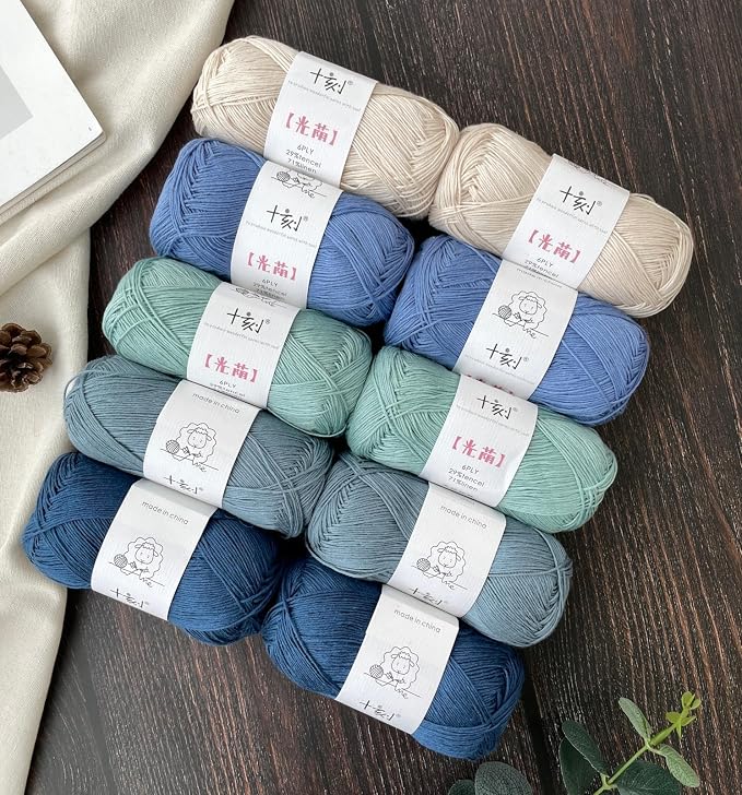 Linen Rayon Lyocell Blend Yarn, Superfine Fingering Weight (1), 150g/5.29oz (3 Strands, 50g/230yds per Strand)- 06 Blue Shadow