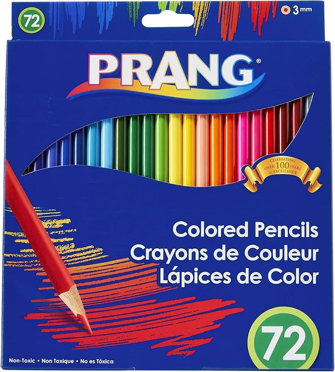 Prang Thick Core Colored Pencils, Assorted Colors, 3.3 mm core, 72 Count