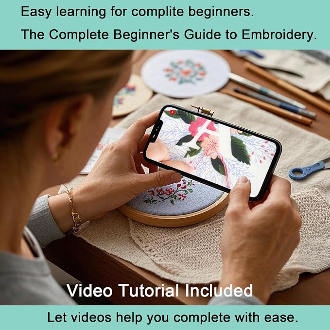 Harimau Letter A Pattern Embroidery Kit for Adult Beginners, Complete Starter Pack with 1 Hoop, Needles, Instruction Guide & Embroidery Stitch Video Tutorials