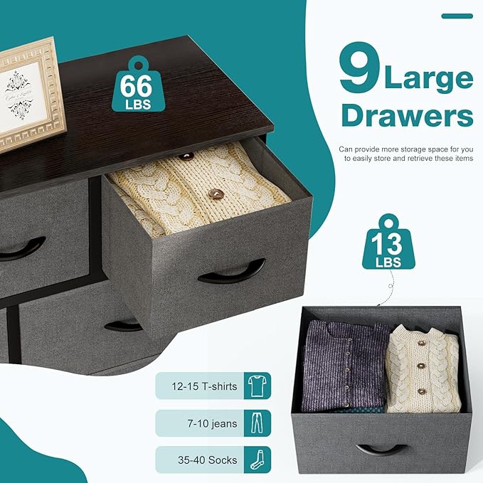 OLIXIS 9 Drawer Fabric Dresser for Bedroom, Closet Organizer Storage Tower