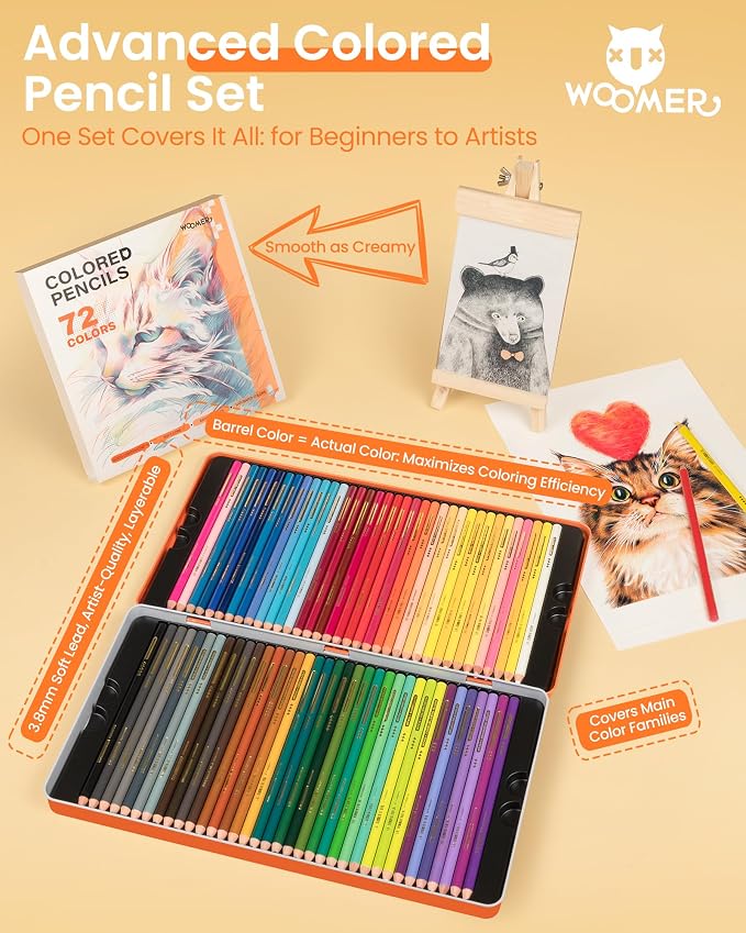 Woomer 72 Premium Colored Pencils with 20 Textured Colored Pencil Paper