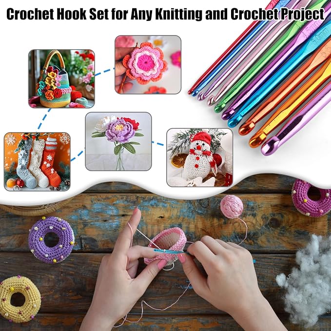 MECHEER Crochet Needles Set, 54 Pack Crochet Hooks Set Crochet Kits for Beginners, Ergonomic Crochet Beginner Kit with Storage Case, Knitting Needles, Hand Craft Knitting Accessories for Crocheters