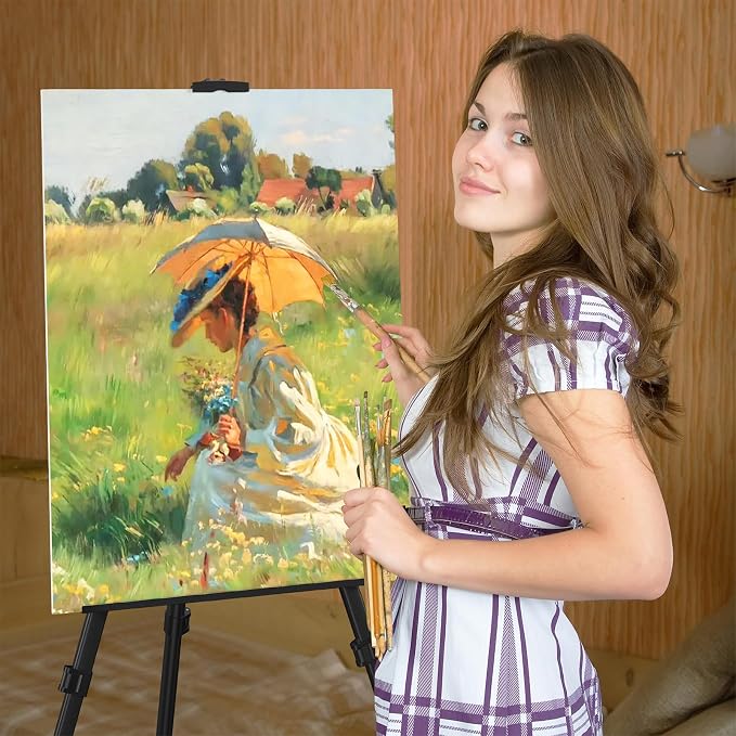 Art Painting Tripod Easel Stand - Portable Adjustable Display Artist Easel | Black Metal Stand with 1 Bag for Tabletop/Floor Painting, Height from 17 to 66 inches, Sturdy for Drawing, Displaying