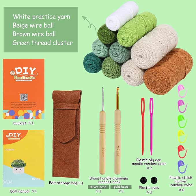 Hssugi Crochet Kit for Beginners 6PCS Crochet Coasters in a Plant Pot | Crochet Start Kit, Complete Beginner Crochet Kit with Hooks, Yarn, Clear Video Tutorials for Adult Beginners
