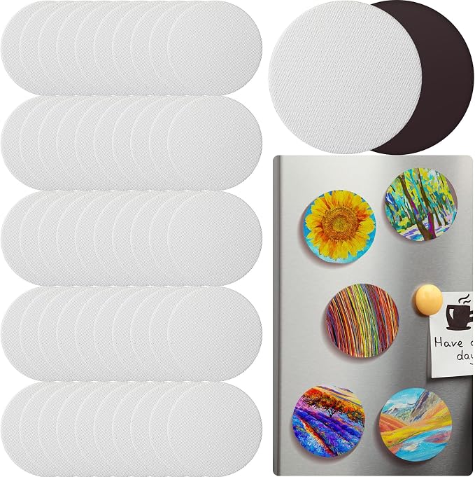 Engrowtic 50 Pcs Magnetic Painting Canvas Panels, 3 in, Round