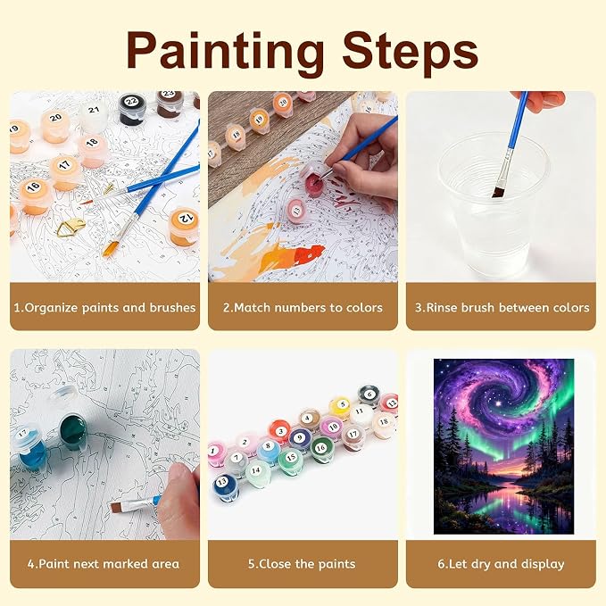 Gemozaic Aurora Paint by Numbers Kit for Adults, Starry Night Sky, 16x20 in | Northern Lights DIY Acrylic Numbers Painting for Adult, Landscape Painting by Number for Home, Wall Decor, Gift, No Frame