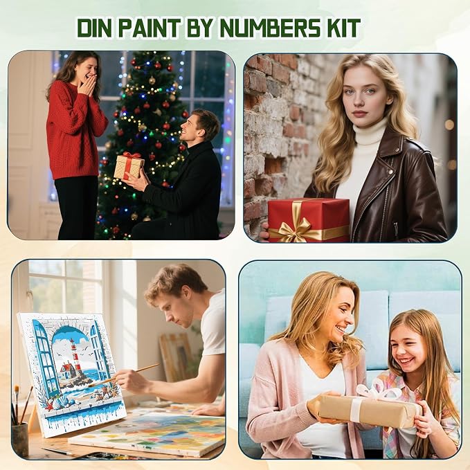 ICYANART Paint by Numbers for Adults Framed, Beach Number Painting 8x8In