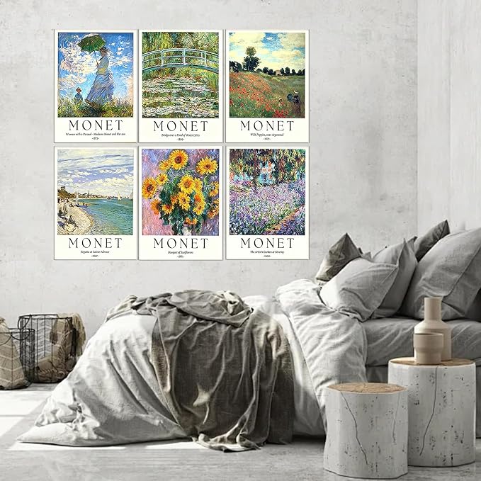 6 Pack Monet Paint by Numbers Kit for Adults Beginner (Without Frame)