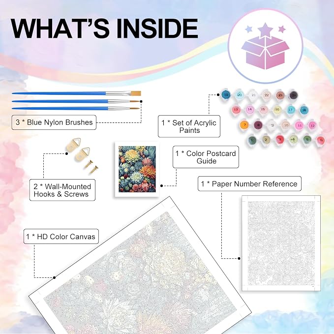 Paint by Numbers Kit for Adults, Succulent Number Painting Canvas Kit | DIY Acrylic Painting Set for Beginners, Stress Relief Relaxing Craft, Home Wall Decor, Holiday Gift for Adults, 16x20 Inch