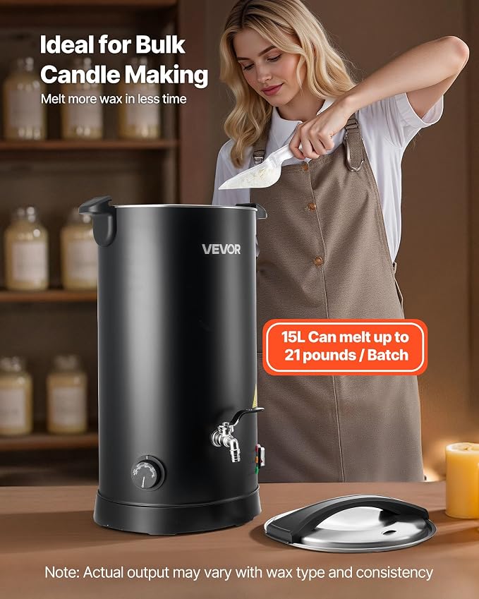 VEVOR 30 Lbs Wax Melter for Candle Making, Fast and Even Heating, with Easy Pour Spout and Temperature Control, Hourglass Base for Non-Stick Smooth Flow, Wax Melting Pot for Making Candles Soaps