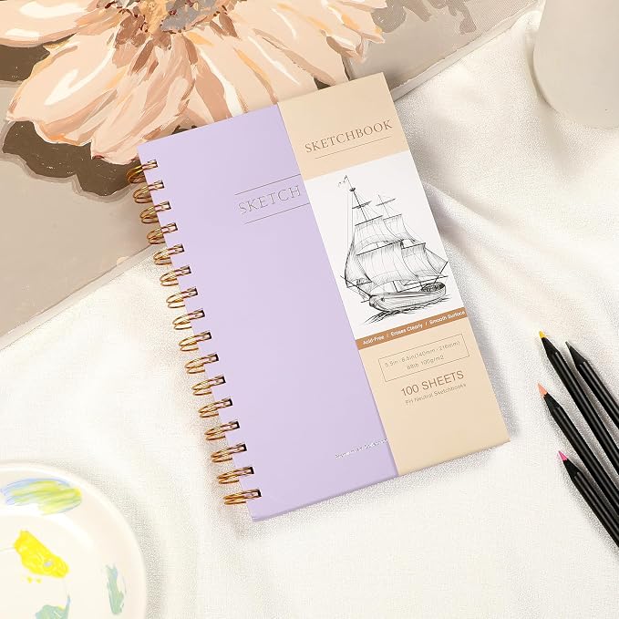 Yoment Small Sketch Book 5.5"x8.5",Mini Sketchbook,Spiral Bound,200 Sheets | Purple,2-Pack,68 lb/100gsm Hardcover Sketch Pad for Kids,Art Sketchbook Drawing Pad Book with Pencil,For Beginners,Artists