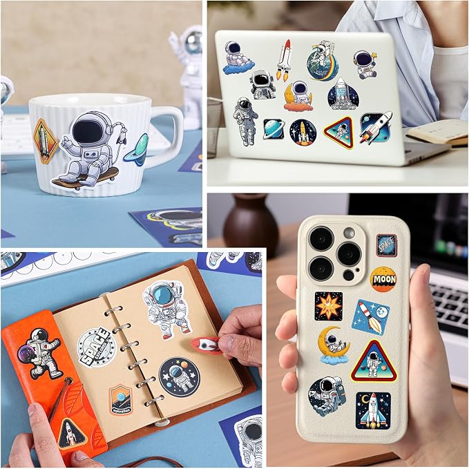 24 Sheets Space Stickers - 450+ Vibrant Planets, Astronauts and Rockets Decal Sticker Book for DIY Craft, Scrapbooking, Journaling and Laptop Decoration, Outer Space Stickers, Men, Women
