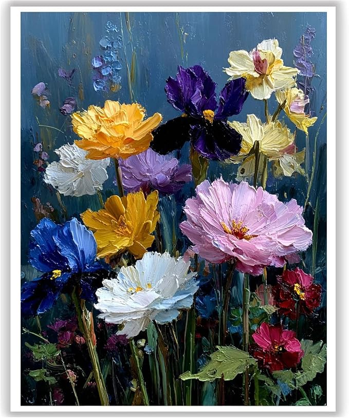 Flowers Paint by Numbers Kit for Adults 16x20 Inch Frameless Wildflowers | Paint by Number for Adults, Flowers Paint by Numbers for Adults Beginner Gift Home Wall Decor
