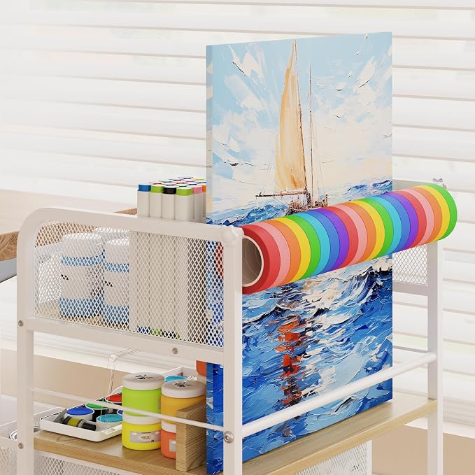 Homsorout Art cart, 5 Tier Rolling Cart - Utility Cart with Storage Drawer and Wheels, Versatile Art & Craft Organizer for Home, Office, or Studio Ideal for Storing Brushes, Paints （Maple）