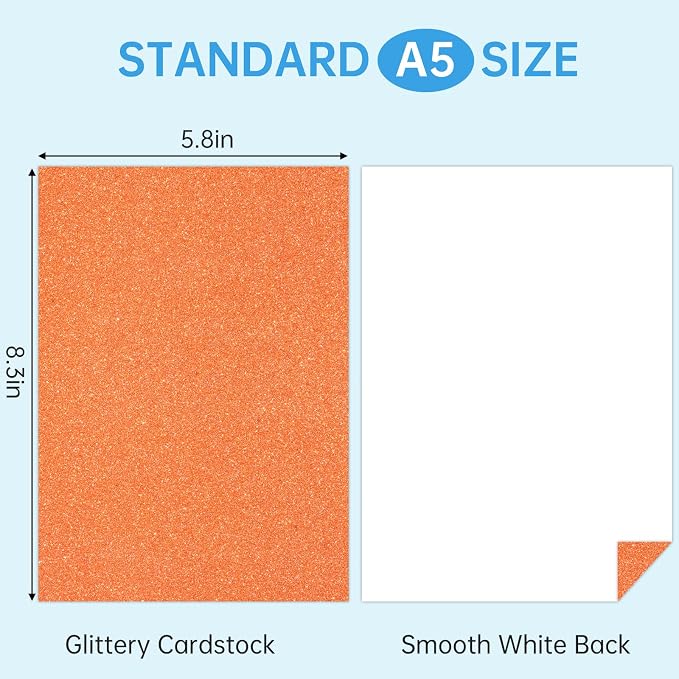 50 Sheets in 25 Colors Glitter Cardstock, Standard A5-Size Glossy Cardstock, Premium No-Shed Sparkly Cricut Cardstocks for Crafting Decorations, Cards, Scrapbooks, And DIY Projects