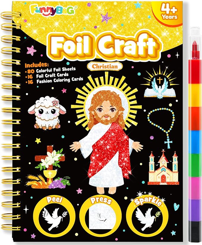 FUNNYB&G Foil Art Craft Kit for Kids, Sparkly Birthday Gift Toy for Kids | No Mess, Kids Ages 4-10 Create Sparkling Artwork, A Creative Gift for Birthdays, Holidays, Travel Activities,Screen-Free Fun
