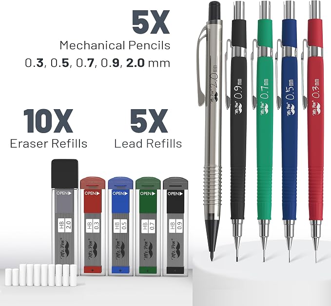 Mr. Pen- Art Mechanical Pencil Set, 5 Mechanical Pencils (0.3, 0.5, 0.7