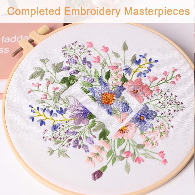 Harimau Letter L Pattern Embroidery Kit for Adult Beginners, Complete Starter Pack with 1 Hoop, Needles, Instruction Guide & Embroidery Stitch Video Tutorials